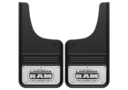 Truck Hardware 2-Pc Front Stainless "Longhorn RAM" Mud Flap Set